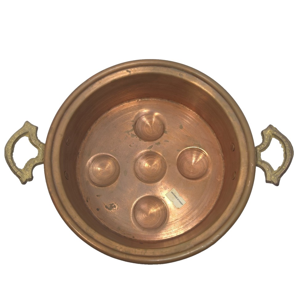 Vintage Copper Escargot Pan Egg Poacher Brass Handles Handmade Turkey 5 Cup 8"
